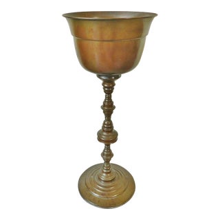 Tall Vintage Mid Century British Solid Brass Free Standing Jardiniere Pedestal Planter For Sale