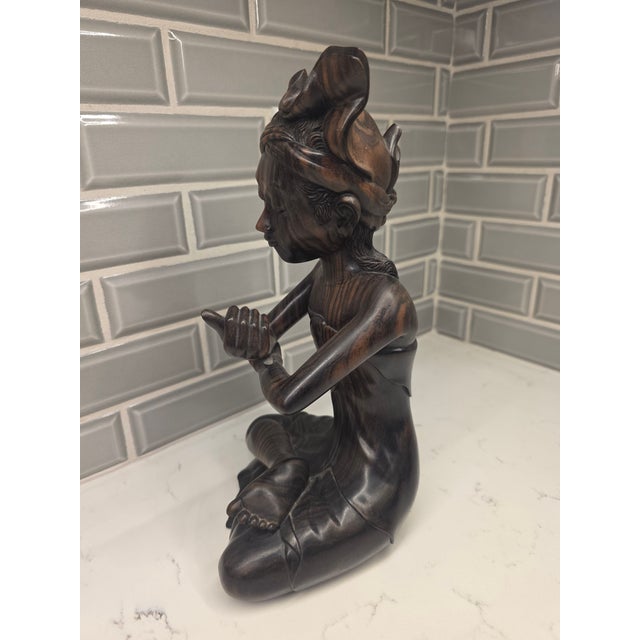 Mid 20th Century Balinese Macassar Ebony Wood Seated Young Boy Sculpture by K. Aria (Mas, Bali) For Sale - Image 10 of 12