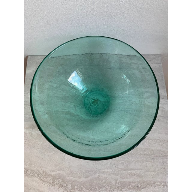 Late 20th Century Tropical Turquoise Blown Crackled Glass Handmade Bowl For Sale In Seattle - Image 6 of 10