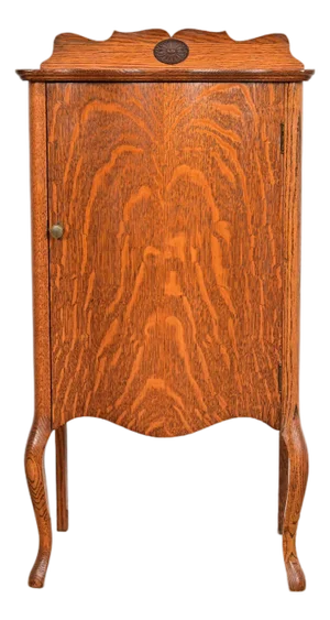 Antique Victorian Carved Tiger Oak Music Cabinet, Circa 1900