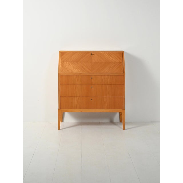 Scandinavian Secretary in Elm and Radish, 1950s For Sale - Image 3 of 10