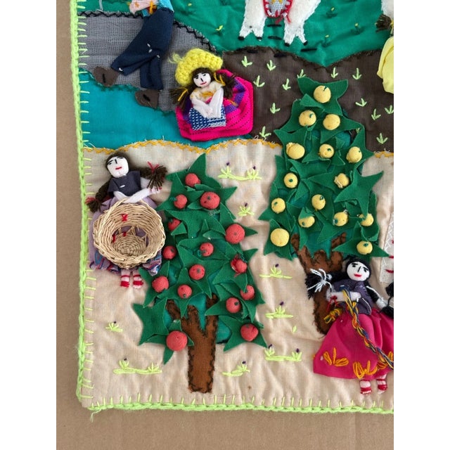 Up for sale is this beautiful arpillera, signed by the artist, Consena Papa. Mounted on board for ease of framing, it...