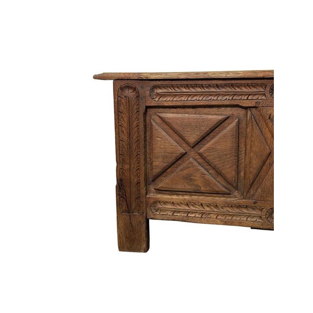 19th Century Rustic Oak Chest with Decorated Panels and Crosses For Sale - Image 4 of 5