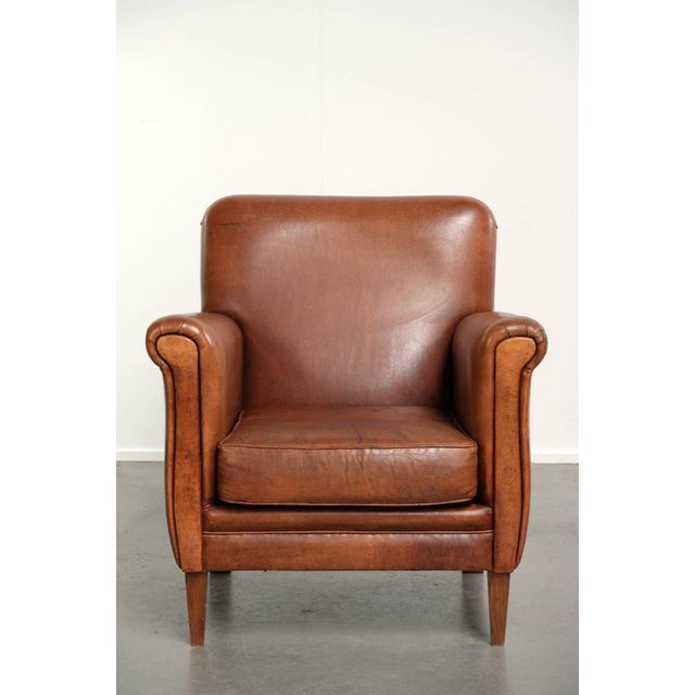 This sturdy vintage sheepskin armchair features a beautiful cognac color and a comfortable seat. The armchair is a stylish...