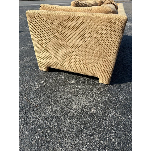 Vintage Diamond Pattern Corduroy Parsons Loveseat For Sale - Image 9 of 11