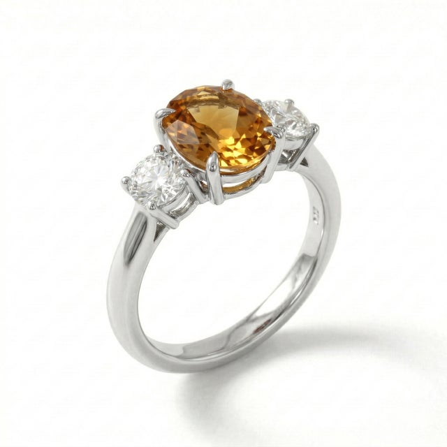 Not Yet Made - Made To Order Natural Citrine Engagement Ring, Three Stone Gemstone Ring Us 7 For Sale - Image 5 of 5