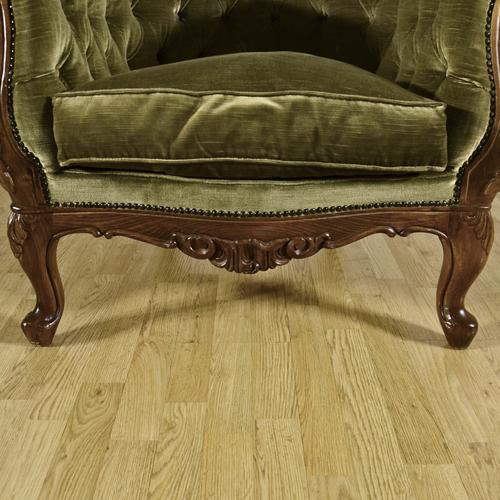 Louis Philippe Style Capitonne Armchairs in Carved Wood and Velvet, Late 19th Century, Set of 2 For Sale - Image 5 of 9