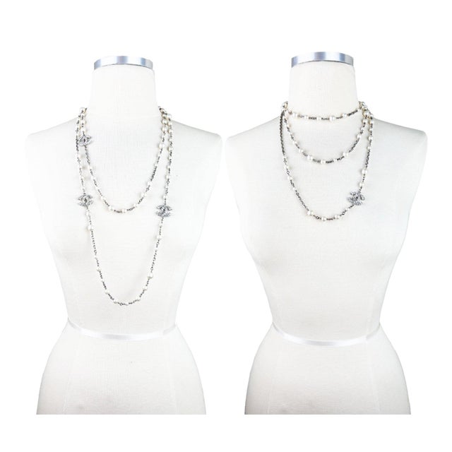 Chanel Silver CC Princess Crystal 60" Super Long Faux Pearl Necklace *Marked 13 *Made in Italy *Comes with the original...
