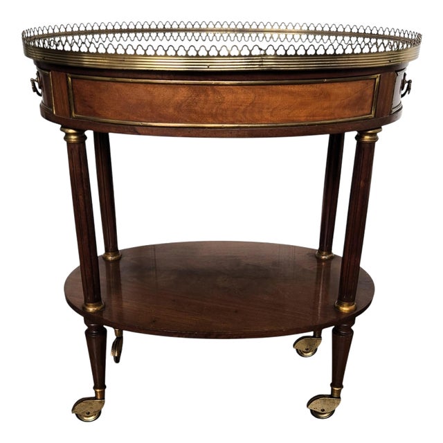Mid-Century Modern Italian Brass Serving Bar Cart with Green Marble Top, 1950s For Sale