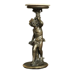 Antique Italian Giltwood Pedestal With Carved Cherub & Marble Top
