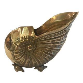 Vintage Brass Nautilus Shell Shaped Planter For Sale