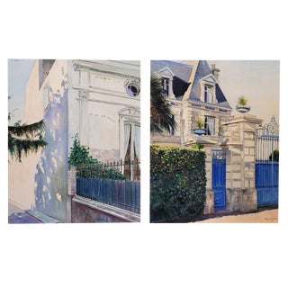 Jean Yves Herbin, Urban Scenes, 1991, Oil on Canvas Paintings, Set of 2 For Sale