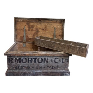 Antique Industrial Wooden Storage Chest from R. Morton & Co, Burton-on-Trent, 1890s For Sale