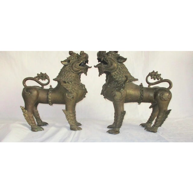 Tribal Antique Nepalese Bronze Buddhist Lions - a Pair For Sale - Image 3 of 12