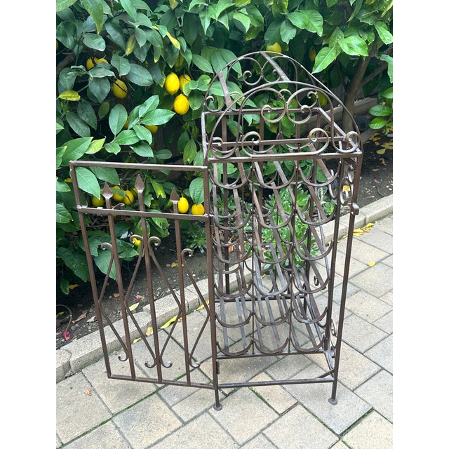 Spanish Revival Vintage Wrought Iron"Cage Shape"Wine Rack For Sale - Image 4 of 17