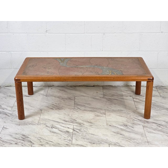 Haslev Mobelsnedkeri 1970s Danish Teak Coffee Table With Tile Top & Brass Accents For Sale - Image 4 of 10