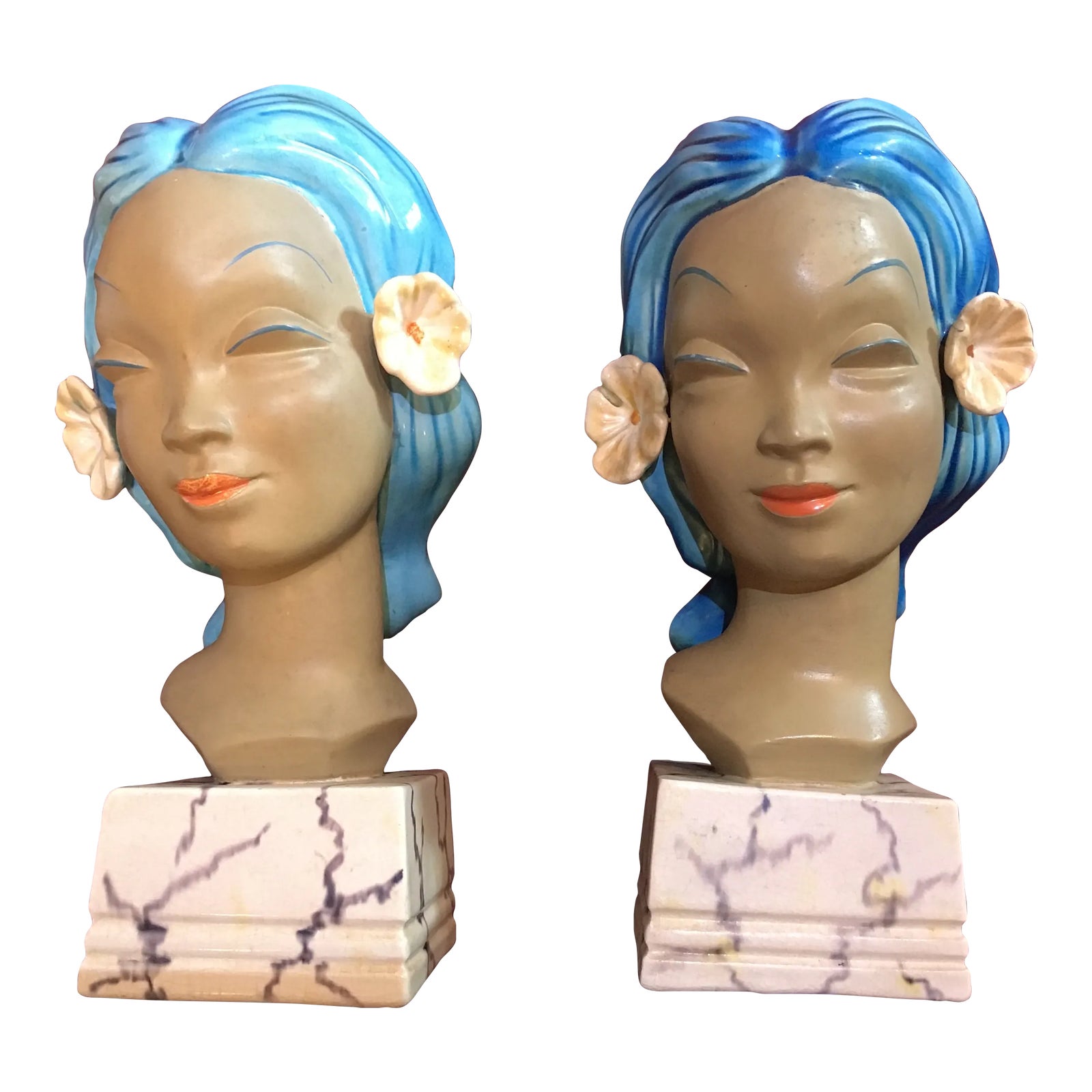 1930s Goldscheider Deco Island Ladies Heads Ceramic Bookends - a Pair ...