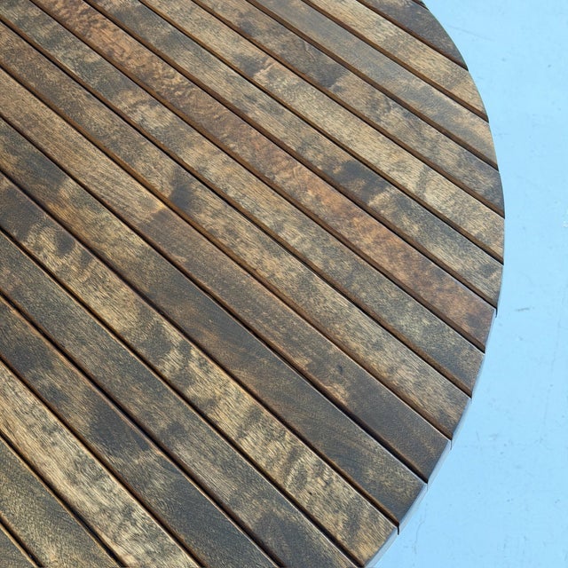 Wood 1950s Iron/Wood Slat Circle Dining Table Attributed to Arthur Umanoff For Sale - Image 7 of 7