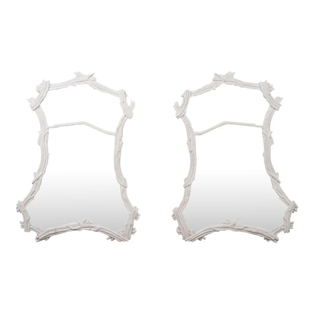 Pair of John Dickinson Style White Lacquered Faux Bois Mirrors For Sale