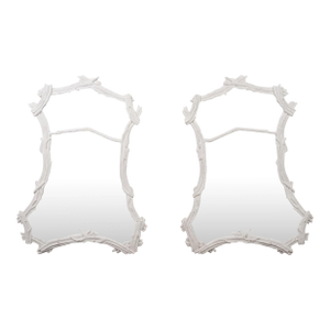 Pair of John Dickinson Style White Lacquered Faux Bois Mirrors