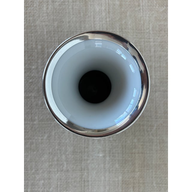 Blue Vintage Art Deco Weimar Porcelain Cobalt Blue Silver Overlay Small Bottle Vase For Sale - Image 8 of 9