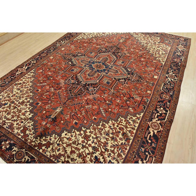 Farmhouse Vintage Heriz Rug 8'3'' X 11'8'' Red Wool Tribal Hand-Knotted Oriental Carpet For Sale - Image 3 of 15