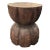 Round Mango Wood Side Table, Carved Detailing, Modern Organic, Brown Finish For Sale