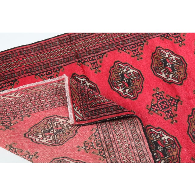 Late 20th Century Handwoven Turkmen Rug With Geometric Borders and Red Field -3' 2'' X 4' 7'' For Sale - Image 4 of 10