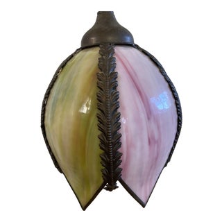 1950s Stained Glass Tulip Pendant Light For Sale
