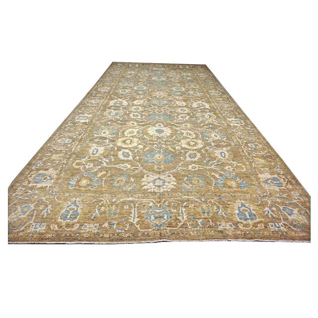 Persian Sultanabad Wool 10 x 20 Taupe, Ivory & Light Blue Handmade Gallery Area Rug #1141324 For Sale In Houston - Image 6 of 18