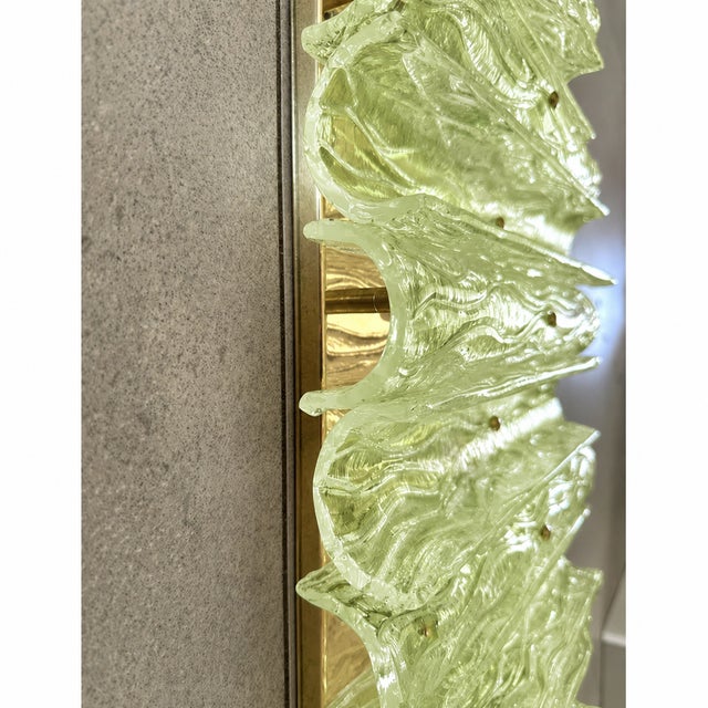 Glass Green Italian Luxury Brass Wall Sconce Murano Glass or Flush Mount For Sale - Image 7 of 7