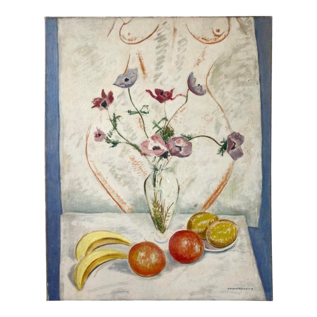 Early 20th Century French Still Life With Nude in Oil on Canvas For Sale