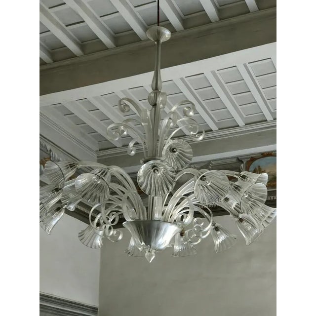 White Art Deco Chandelier attributed to Ercole Barovier, 1940s For Sale - Image 8 of 12