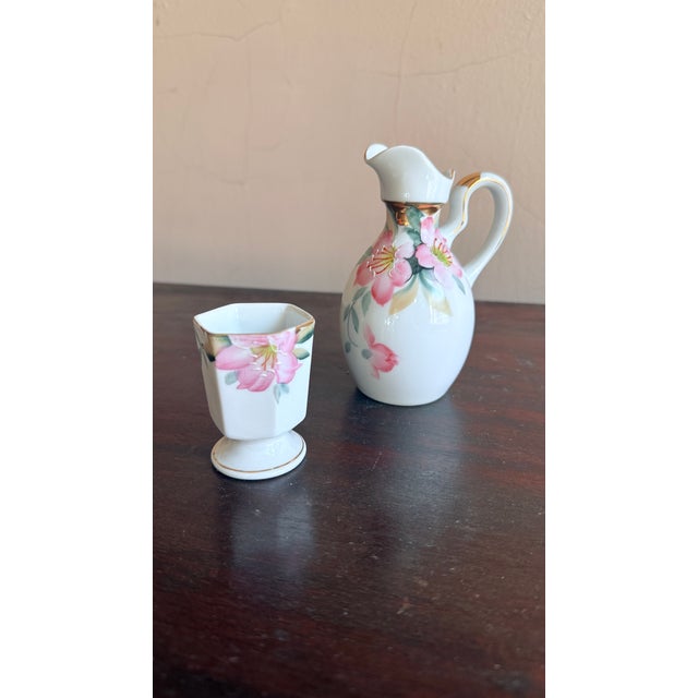 Antique, Early 20th Century Noritake Japan Azalea porcelain mustard pot and vinegar cruet set. Porcelain with classic...