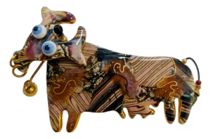Late 20th Century Signed Jewelry 10 Artisan Cynthia Chuang Porcelain Nodding Cow Brooch