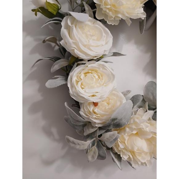 English White Roses & Sage Door Wreath 17" Flower Elegant Summer Spring Gorgeous For Sale - Image 12 of 17