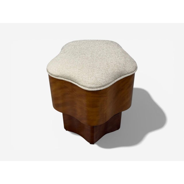 Brown Art Deco Style, Star Motif Footstools, Burlwood, Beige Linen, 21st C. For Sale - Image 8 of 10