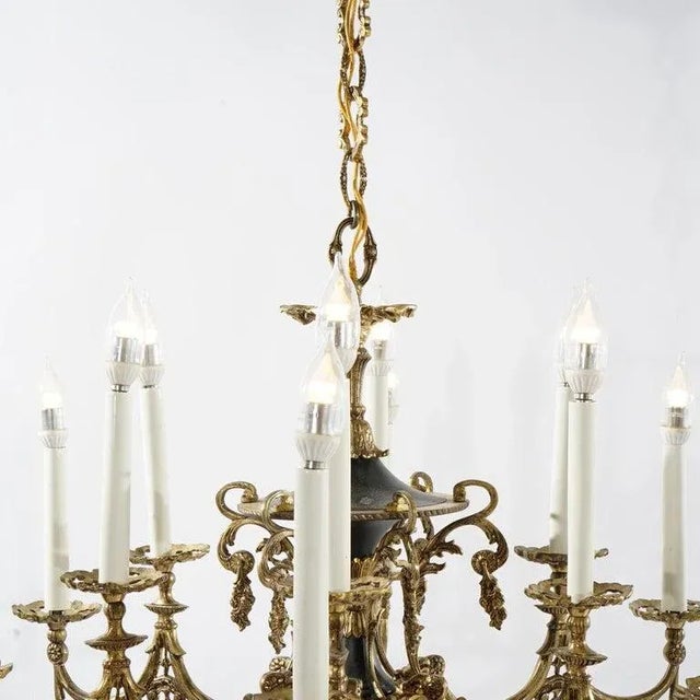 French Empire Style Ebonized Bronze Twelve-Light Chandelier, Early 20th Century For Sale - Image 11 of 13