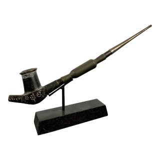 Early 20th Century Ceremonial Pipe of the Dinka Tribe Professionally Mounted For Sale