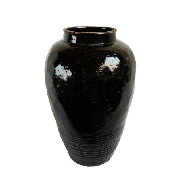 Vintage Black Ceramic Village Vase For Sale - Image 4 of 4