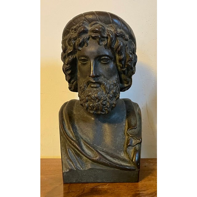 Antique 19th Century Grand Tour Classical Bronze Library Bust or Sculpture of Asclepius, Greco-Roman God of Medicine For Sale - Image 12 of 17