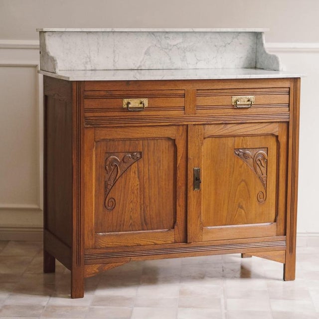 Art Nouveau Washstand in Oak with Marble Top, 1900s For Sale - Image 11 of 12