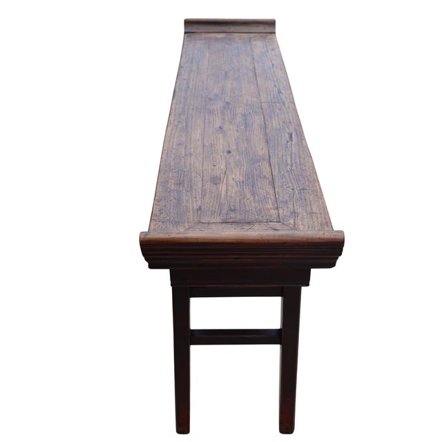 Antique Chinese Ming-Style Altar Console With Pierced Cloud-Scroll Spandrels & Oxblood Patina For Sale - Image 14 of 18