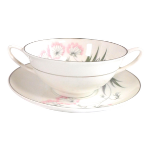 1950s Shelley Two Handle Bullion Cup and Underplate in Pastoral