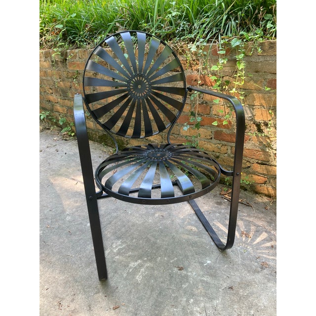 francois carre cantilever garden rocking chair, in semi-gloss black c.1930’s French art deco wrought iron & spring steel...