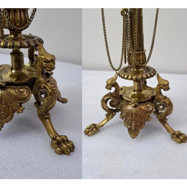 Antique French 5 Light Candelabra Dragon Feet Draped Chains Neoclassical For Sale In West Palm - Image 6 of 15