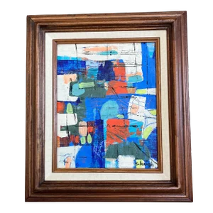 Contemporary Original Stephen Heigh Abstract Painting “Along the Bayside “ Vintage Frame
