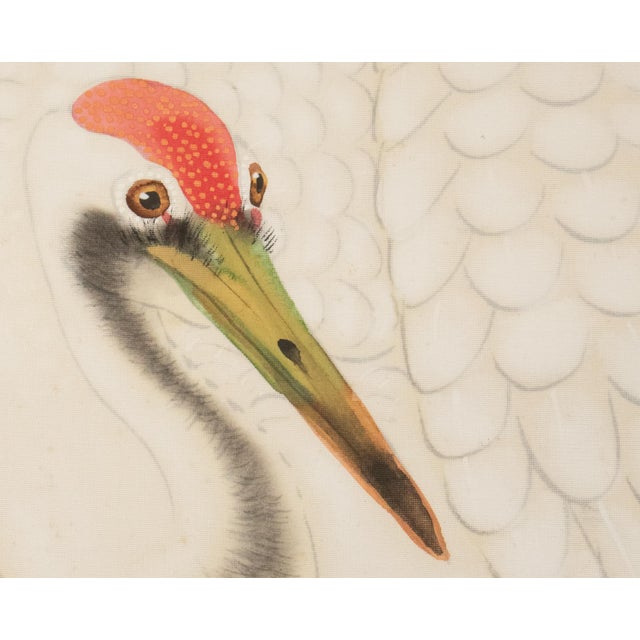 Taisho to Showa Era Japanese Silk Scroll Painting "Two Cranes and a Pine Tree" For Sale - Image 9 of 18
