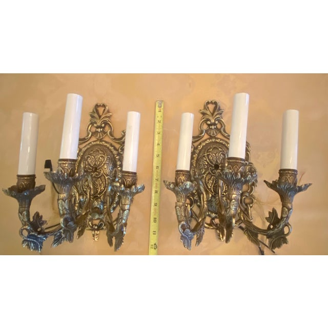 Antique French Rocco Triple-Arm Electric Wall Sconces in the Highly Sought After Baroque - a Pair For Sale In New York - Image 6 of 6