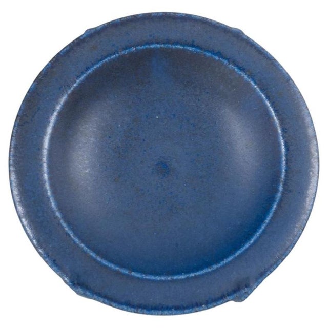 2000 - 2009 20th Century Small Stoneware Dish in Deep Blue Glaze from Saxbo, Denmark For Sale - Image 5 of 5